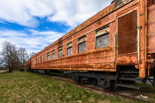 viejos vagones y vías de tren foto