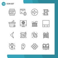 Vector Pack of 16 Outline Symbols Line Style Icon Set on White Background for Web and Mobile