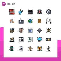 Filled line Flat Color Pack of 25 Universal Symbols of web development position coding film Editable Vector Design Elements