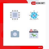 Universal Icon Symbols Group of 4 Modern Flat Icons of chip web gadget global camera Editable Vector Design Elements