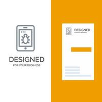 Mobile Security Bug Grey Logo Design and Business Card Template vector