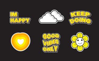 character sticker and text set with retro theme, for poster or clothing print design. vector illustration.