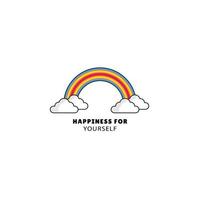 Retro themed sticker illustration. Rainbow Clouds, Happiness For Yourself Slogan. for book covers, printed stickers or clothing motif designs. Vector