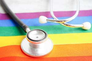 LGBT symbol, Stethoscope with rainbow ribbon, rights and gender equality, LGBT Pride Month in June. photo