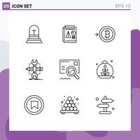 Pictogram Set of 9 Simple Outlines of check sketch business develop build Editable Vector Design Elements