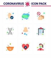corona virus prevention covid19 tips to avoid injury 9 Flat Color icon for presentation allergy genetics covid dna shake hand viral coronavirus 2019nov disease Vector Design Elements
