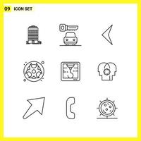 9 conjunto de iconos símbolos de línea simple signo de esquema en fondo blanco para aplicaciones móviles de diseño de sitios web y medios impresos