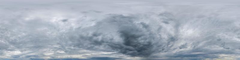 dark sky with storm clouds before rain as seamless hdri 360 panorama view with zenith in spherical equirectangular format for use in 3d graphics or game development as sky dome or edit drone shot photo