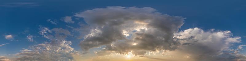 blue sunset sky with clouds as seamless hdri 360 panorama view with zenith in spherical equirectangular format for use in 3d graphics or game development as sky dome or edit drone shot photo