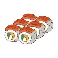 rollo de sushi con salmón y mango. adecuado para pancartas de restaurantes, logotipos y anuncios de comida rápida. comida japonesa. comida asiática. vector