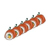 rollo de sushi con salmón y mango. adecuado para pancartas de restaurantes, logotipos y anuncios de comida rápida. comida japonesa. comida asiática. vector