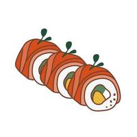 rollo de sushi con salmón y mango. adecuado para pancartas de restaurantes, logotipos y anuncios de comida rápida. comida japonesa. comida asiática. vector