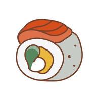 rollo de sushi con salmón y mango. adecuado para pancartas de restaurantes, logotipos y anuncios de comida rápida. comida japonesa. comida asiática. vector