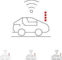 conjunto de iconos de línea negra audaz y delgada de señal wifi de coche automático vector