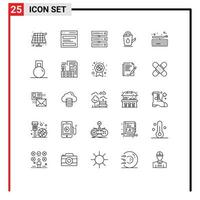 Modern Set of 25 Lines Pictograph of key water computing shower bath Editable Vector Design Elements