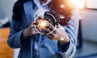Document Management System , online documentation database and process automation to efficiently manage files, knowledge and documentation in enterprise with ERP. Corporate business technology. photo