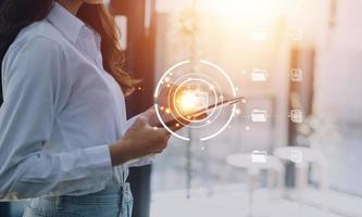 Document Management System , online documentation database and process automation to efficiently manage files, knowledge and documentation in enterprise with ERP. Corporate business technology. photo