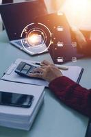 Document Management System , online documentation database and process automation to efficiently manage files, knowledge and documentation in enterprise with ERP. Corporate business technology. photo