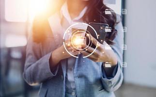 Document Management System , online documentation database and process automation to efficiently manage files, knowledge and documentation in enterprise with ERP. Corporate business technology. photo