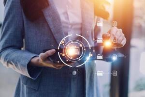 Document Management System , online documentation database and process automation to efficiently manage files, knowledge and documentation in enterprise with ERP. Corporate business technology. photo