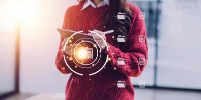 Document Management System , online documentation database and process automation to efficiently manage files, knowledge and documentation in enterprise with ERP. Corporate business technology. photo