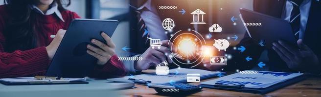futuristic digital processing of biometric identification fingerprint scanner for access personal financial data. surveillance and security scanning of digital programs cyber futuristic applications photo