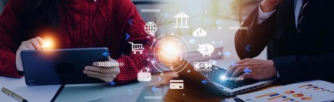 futuristic digital processing of biometric identification fingerprint scanner for access personal financial data. surveillance and security scanning of digital programs cyber futuristic applications photo