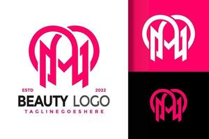 Letter M Beauty Heart Modern Logo Design Vector Illustration Template