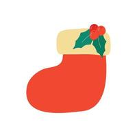 Single hand drawn element of Christmas sock. Vector illustration for greeting cards, posters, stickers and seasonal design.