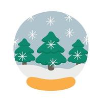 Glass snow globe Christmas decorative design. Cute cartoon Christmas trees. vector