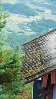 The old temple view with the ancient Chinese buildings located on the top of the mountains photo