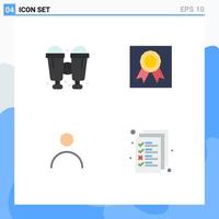 4 Thematic Vector Flat Icons and Editable Symbols of binoculars profile badge medal business Editable Vector Design Elements