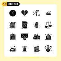 16 iconos creativos para el diseño moderno de sitios web y aplicaciones móviles receptivas 16 signos de símbolos de glifo sobre fondo blanco paquete de 16 iconos fondo de vector de icono negro creativo