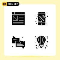 4 Creative Icons for Modern website design and responsive mobile apps 4 Glyph Symbols Signs on White Background 4 Icon Pack Creative Black Icon vector background