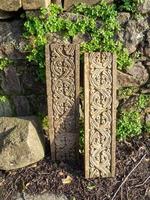 Ancient slabs from the temple. Restoration work. Part of an ancient masonry. Remains of history. photo