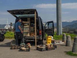 Book store. Unloading books. Volume seller. photo