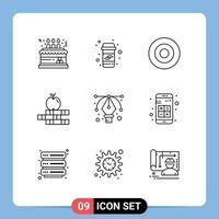 Set of 9 Commercial Outlines pack for graphic education pills books symbols Editable Vector Design Elements