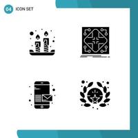 Modern Set of 4 Solid Glyphs and symbols such as candles email light network phone Editable Vector Design Elements