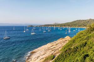 vista panorámica de la isla de porquerolles en el sur de francia a la luz del día de verano foto