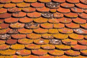 Scenic view of the roof tiles of an old church in south of France during sunny day photo