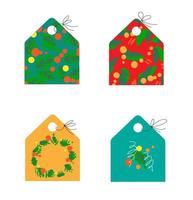 Set of cute hand drawn Cristmas cards, gift tags with abstract strokes and spots , isolated vector objects.