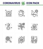 Covid19 Protection CoronaVirus Pendamic 9 Line icon set such as  genetics thermometer heart temperature healthcare viral coronavirus 2019nov disease Vector Design Elements