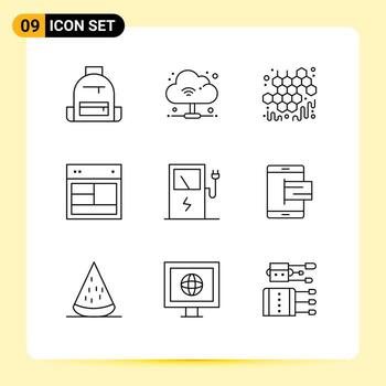 grupo de símbolos de icono universal de 9 contornos modernos de carga diseño de sitio web de otoño elementos de diseño vectorial editables vector