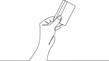 Hand holding credit card continuous line drawing vector