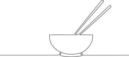 sopa asiática en un bol con palillos vector