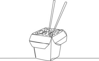 Opened Asian food box with noodles vector