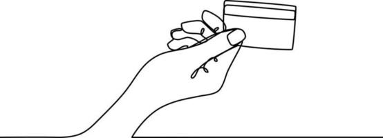 Hand holding credit card continuous line drawing vector