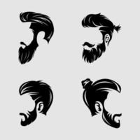 Set of vector bearded men faces hipsters with different haircuts, mustaches, beards. Silhouettes, avatars, heads, emblems, icons, labels, for vintage barber shop logos