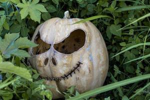 Glowing Halloween Pumpkin isolated on white background photo