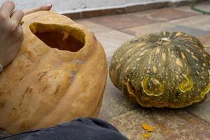 Glowing Halloween Pumpkin isolated on white background photo